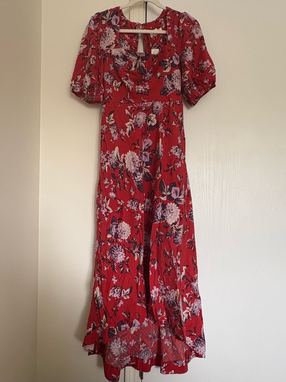Maeve Anthropologie Red Floral Puff Sleeve Dress Size 4